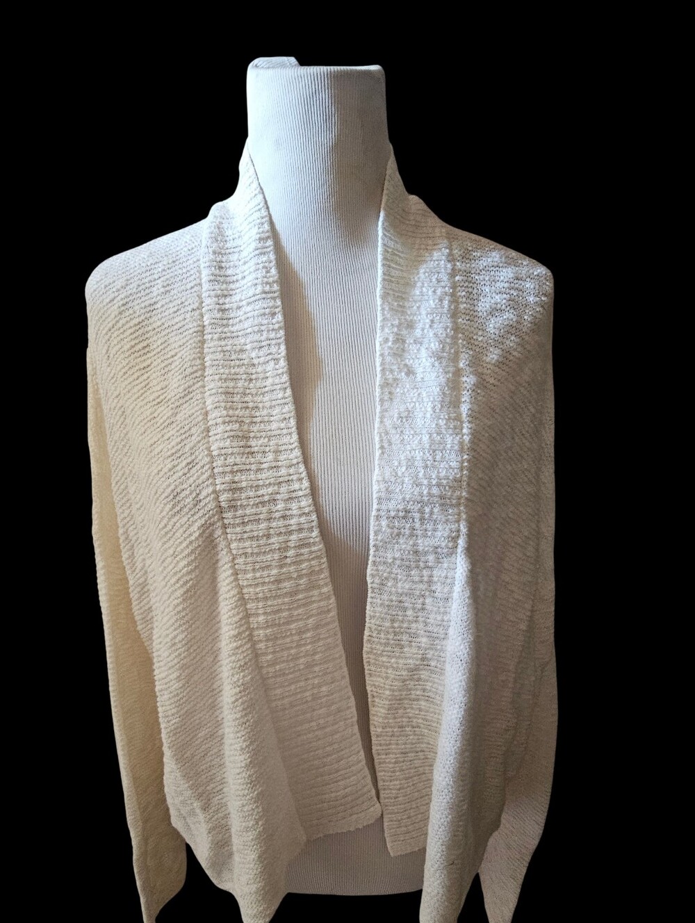 Eileen Fisher Organic White Cotton Cardigan Open Short Size Large